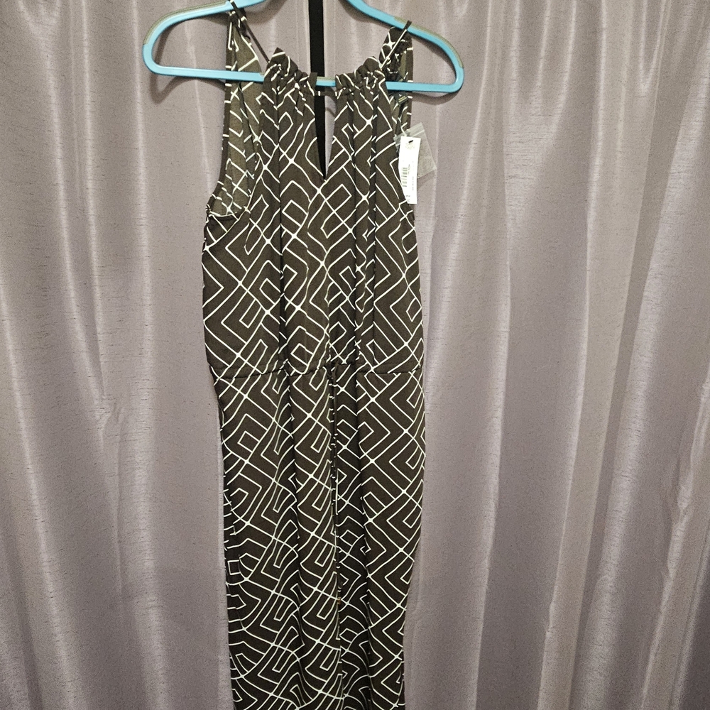 Worthington Geometric Brown and Cream Jumpsuit - Size 14